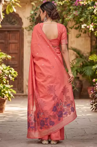 GAJRI LINEN JACUARD WORK SAREE WITH UNSTITCHED BLOUSE PIECE