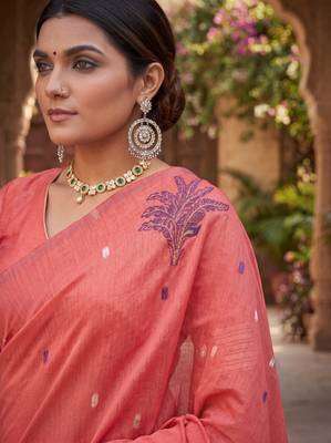 GAJRI LINEN JACUARD WORK SAREE WITH UNSTITCHED BLOUSE PIECE 4