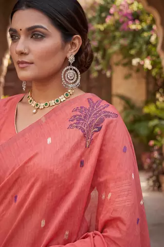 GAJRI LINEN JACUARD WORK SAREE WITH UNSTITCHED BLOUSE PIECE