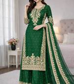 Green silk blend embroidered palazzo set