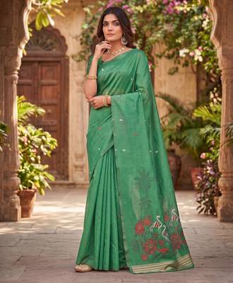 GAJRI LINEN JACUARD WORK SAREE WITH UNSTITCHED BLOUSE PIECE 1