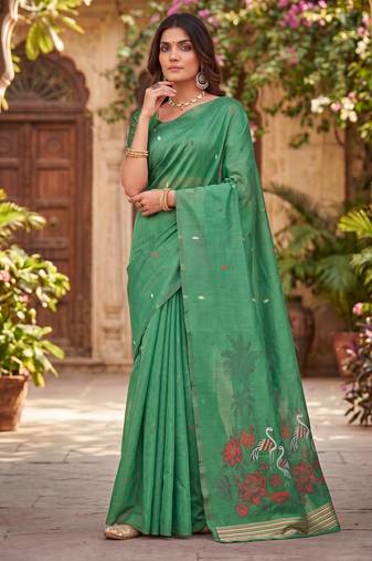 GAJRI LINEN JACUARD WORK SAREE WITH UNSTITCHED BLOUSE PIECE