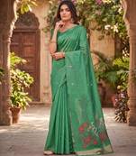 GAJRI LINEN JACUARD WORK SAREE WITH UNSTITCHED BLOUSE PIECE