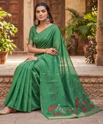 GAJRI LINEN JACUARD WORK SAREE WITH UNSTITCHED BLOUSE PIECE 2