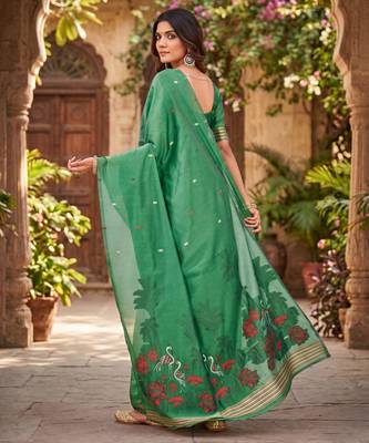 GAJRI LINEN JACUARD WORK SAREE WITH UNSTITCHED BLOUSE PIECE 3