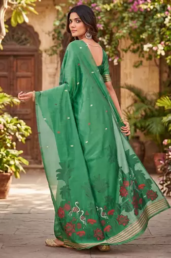 GAJRI LINEN JACUARD WORK SAREE WITH UNSTITCHED BLOUSE PIECE