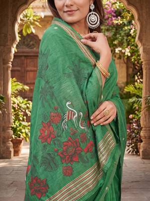 GAJRI LINEN JACUARD WORK SAREE WITH UNSTITCHED BLOUSE PIECE 4