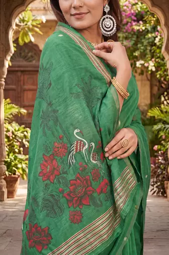 GAJRI LINEN JACUARD WORK SAREE WITH UNSTITCHED BLOUSE PIECE