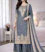 Grey silk blend embroidered palazzo set