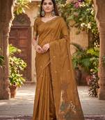 MUSTARD LINEN JACUARD WORK SAREE WITH UNSTITCHED BLOUSE PIECE