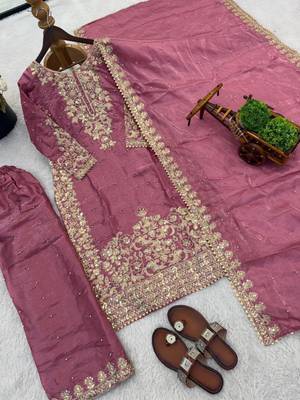 Pink silk blend embroidered palazzo set 2
