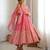 Pink silk blend embroidered flared gown set