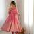 Pink silk blend embroidered flared gown set