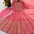 Pink silk blend embroidered flared gown set