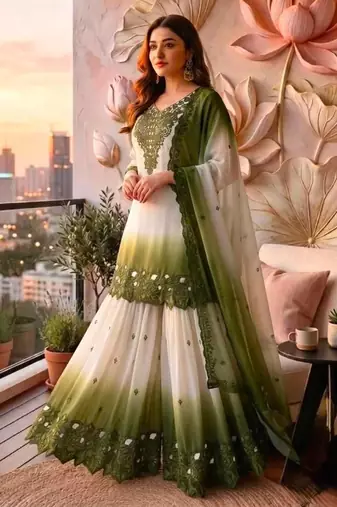 Multicolor georgette embroidered palazzo set