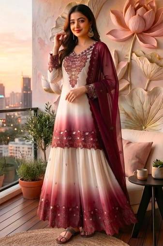 Multicolor georgette embroidered palazzo set