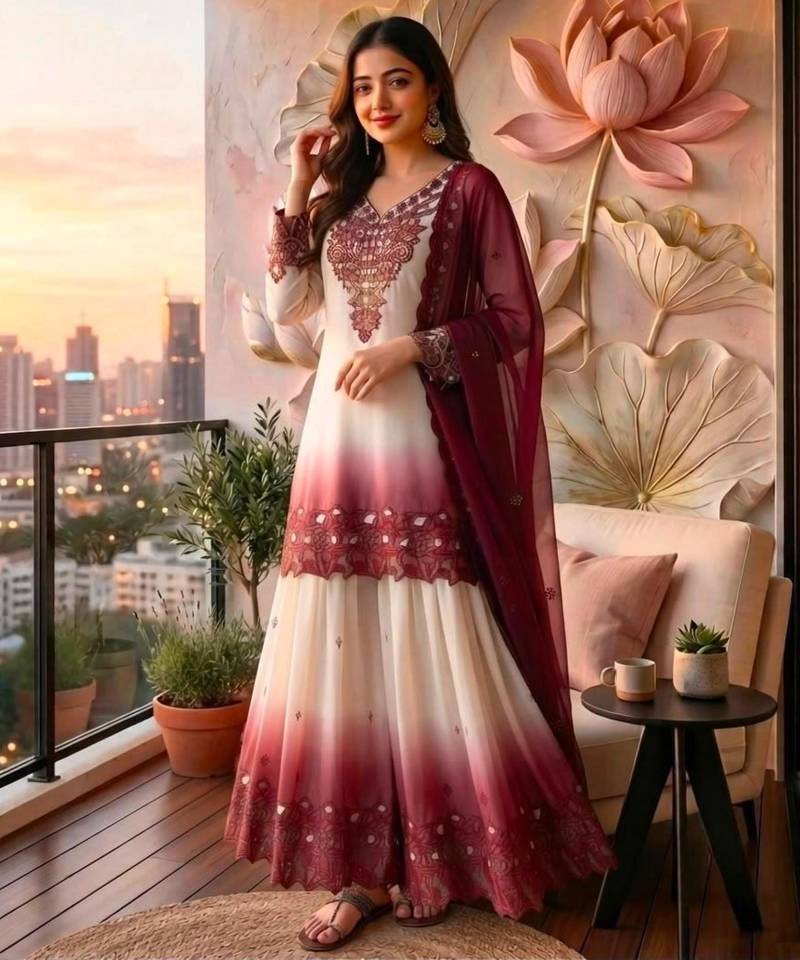 Multicolor georgette embroidered palazzo set
