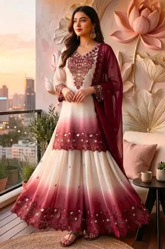 Multicolor georgette embroidered palazzo set