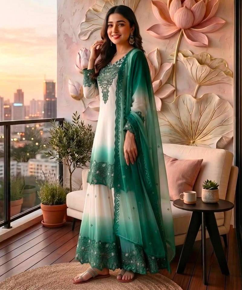 Multicolor georgette embroidered palazzo set