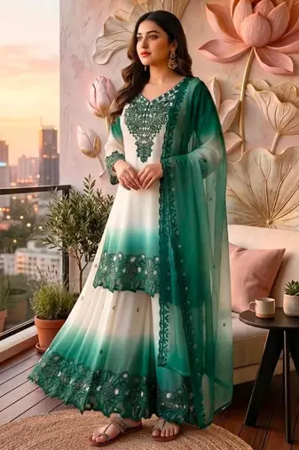 Multicolor georgette embroidered palazzo set