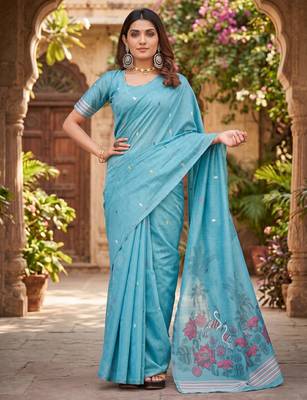 RAMA LINEN JACUARD WORK SAREE WITH UNSTITCHED BLOUSE PIECE 1