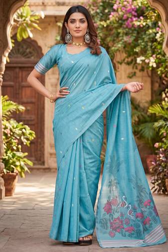 RAMA LINEN JACUARD WORK SAREE WITH UNSTITCHED BLOUSE PIECE