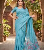 RAMA LINEN JACUARD WORK SAREE WITH UNSTITCHED BLOUSE PIECE