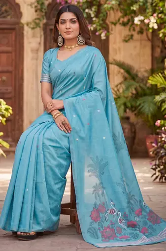 RAMA LINEN JACUARD WORK SAREE WITH UNSTITCHED BLOUSE PIECE