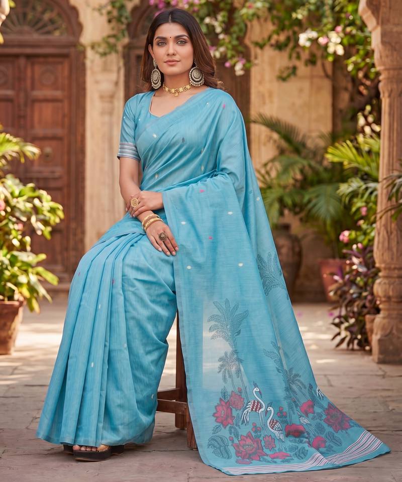 RAMA LINEN JACUARD WORK SAREE WITH UNSTITCHED BLOUSE PIECE