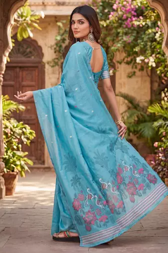 RAMA LINEN JACUARD WORK SAREE WITH UNSTITCHED BLOUSE PIECE