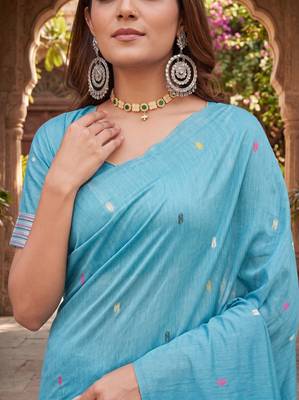 RAMA LINEN JACUARD WORK SAREE WITH UNSTITCHED BLOUSE PIECE 4