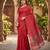 RED LINEN JACUARD WORK SAREE WITH UNSTITCHED BLOUSE PIECE