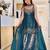 Teal silk blend embroidered palazzo set