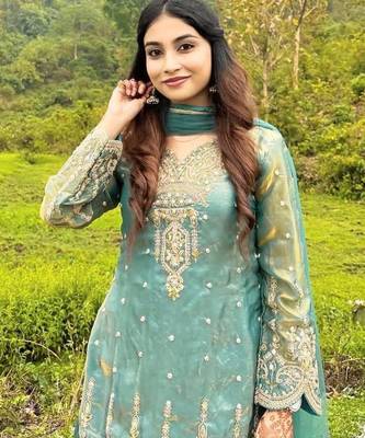 Green silk blend embroidered palazzo set 3