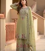 Green silk blend embroidered palazzo set