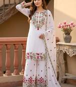 White silk blend embroidered palazzo set
