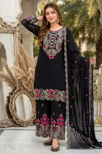 Black silk blend embroidered palazzo set