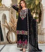 Black silk blend embroidered palazzo set