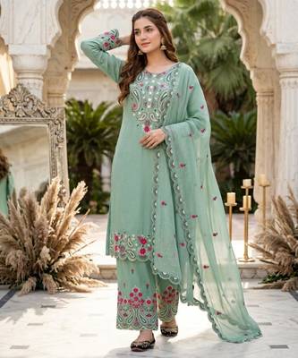 Sea-green silk blend embroidered palazzo set 2