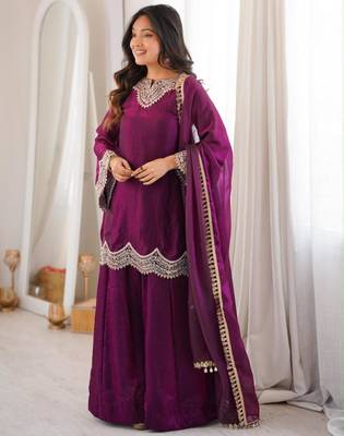 Purple silk blend embroidered palazzo set 2