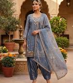 Grey silk blend embroidered farshi salwar set