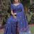 BLUE LINEN JACUARD WORK SAREE WITH UNSTITCHED BLOUSE PIECE