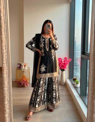 Black georgette embroidered palazzo set 1