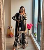 Black georgette embroidered palazzo set