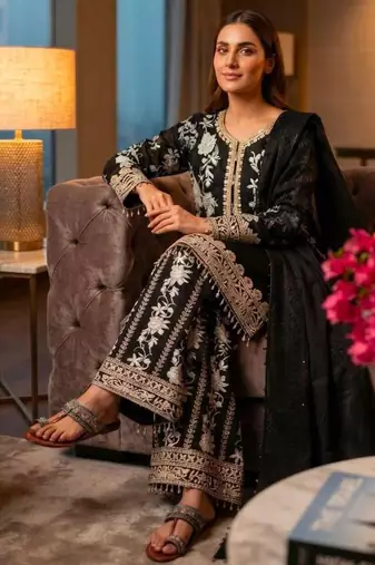Black georgette embroidered palazzo set