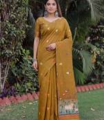 MUSTARD LINEN JACUARD WORK SAREE WITH UNSTITCHED BLOUSE PIECE