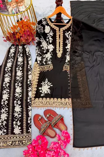 Black georgette embroidered palazzo set
