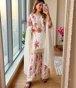 White georgette embroidered palazzo set