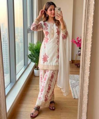 White georgette embroidered palazzo set 2