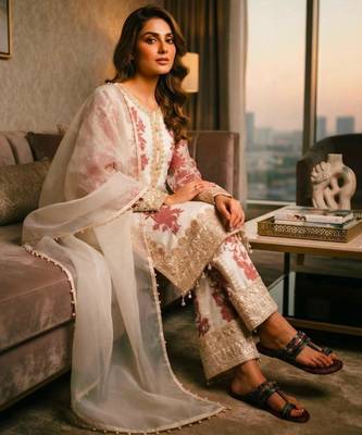White georgette embroidered palazzo set 3